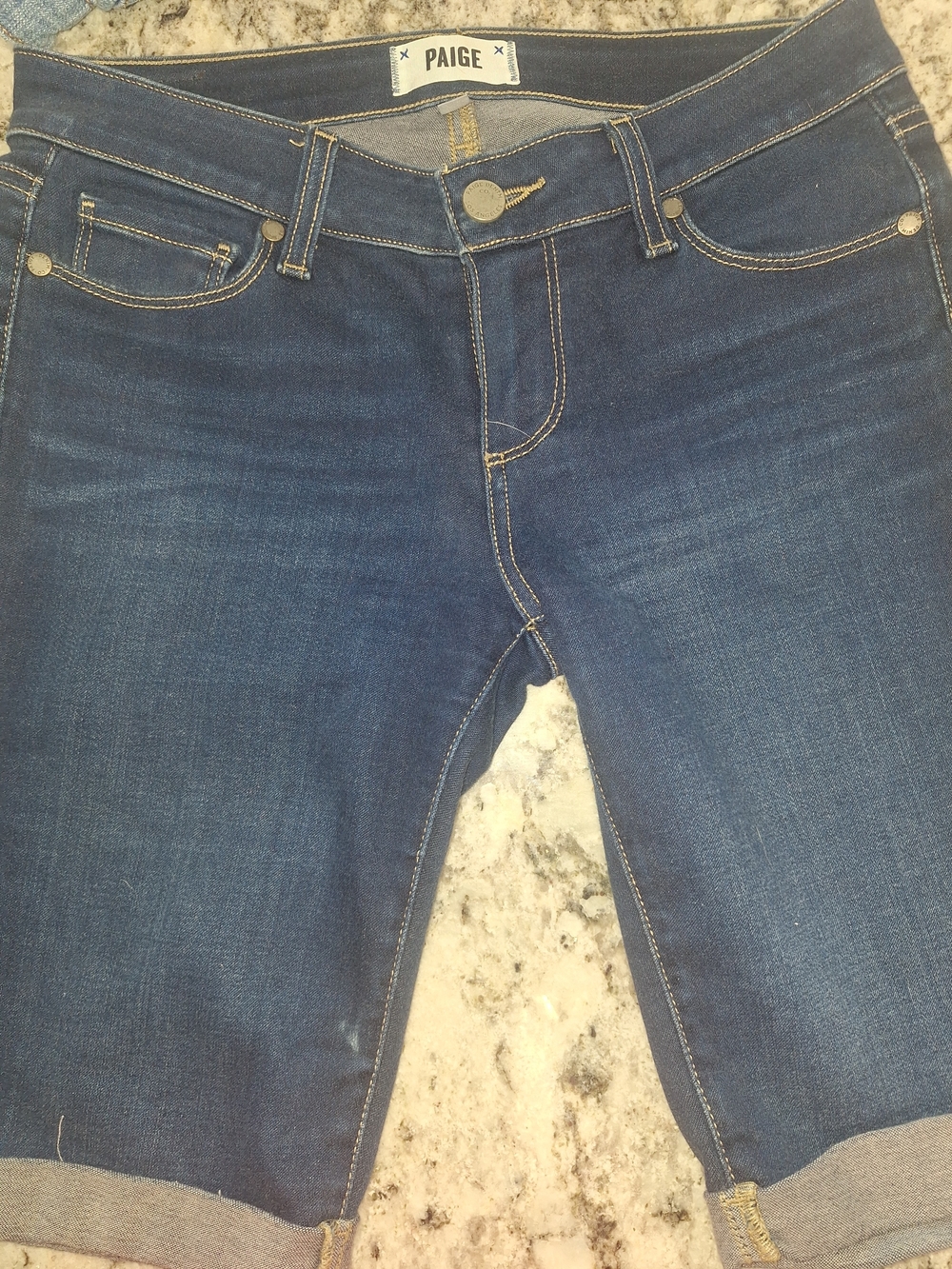 PAIGE Dark Blue Denim Bermuda Shorts